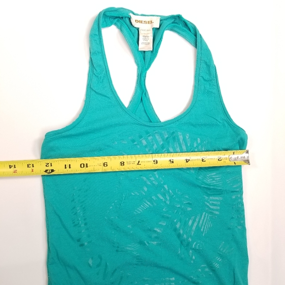 Diesel Women's Racer Back Tank Top Only The Brave Logo Graphics Teal Size XXS - Picture 7 of 9